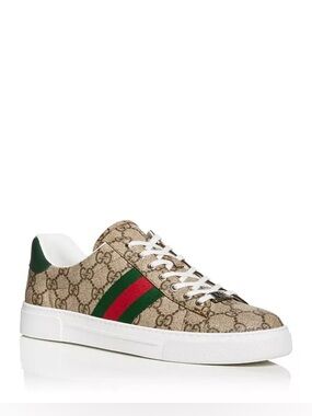 Gucci Beige GG Supreme Sneaker with Green and Red Web